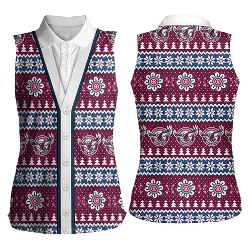 Sea Eagles Rugby Christmas Women Sleeveless Polo Shirt Aboriginal Seamless Cardigan Inspired