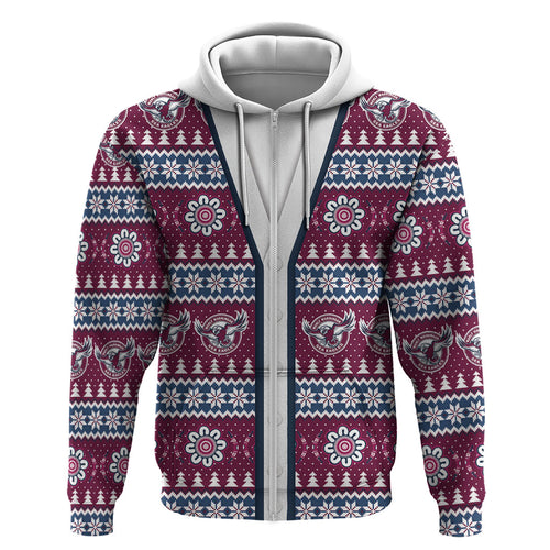 Sea Eagles Rugby Christmas Zip Hoodie Aboriginal Seamless Cardigan Inspired