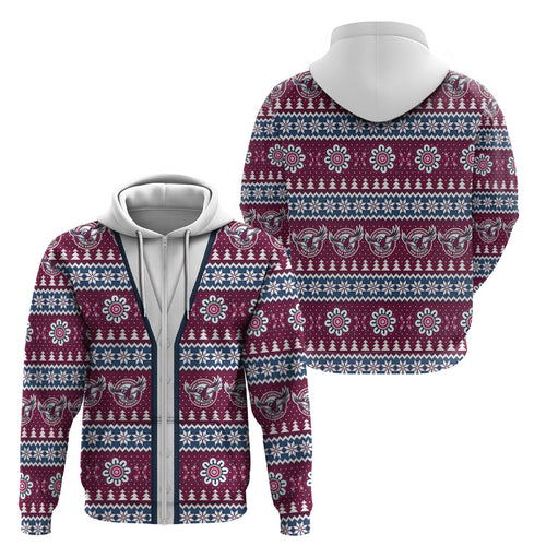 Sea Eagles Rugby Christmas Zip Hoodie Aboriginal Seamless Cardigan Inspired