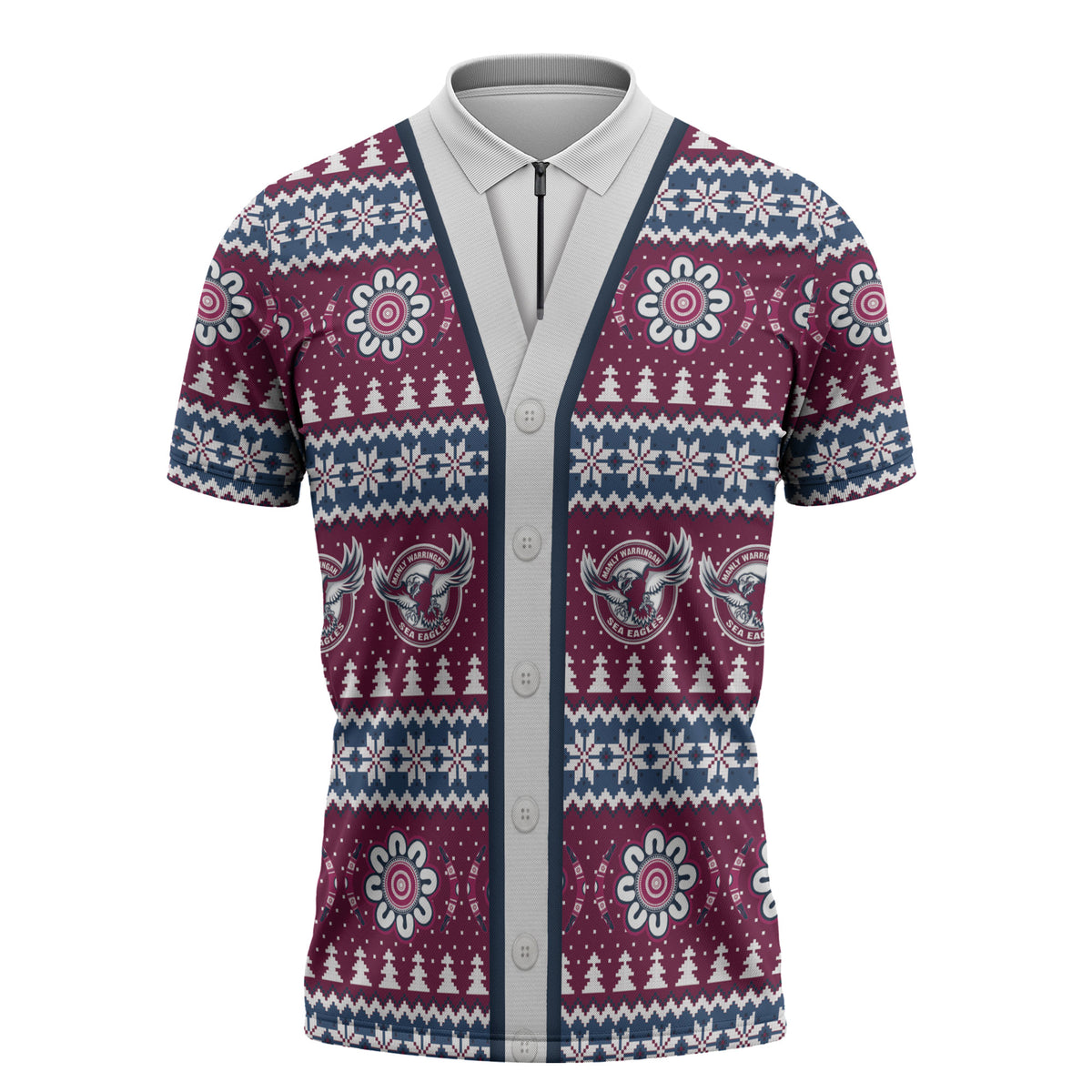 Sea Eagles Rugby Christmas Zipper Polo Shirt Aboriginal Seamless Cardigan Inspired