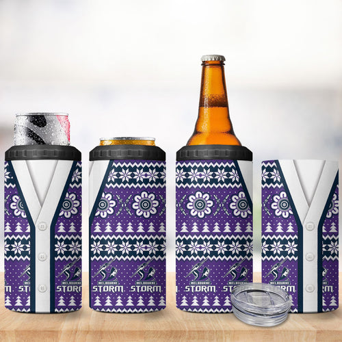 Storm Rugby Christmas 4 in 1 Can Cooler Tumbler Aboriginal Seamless Cardigan Inspired