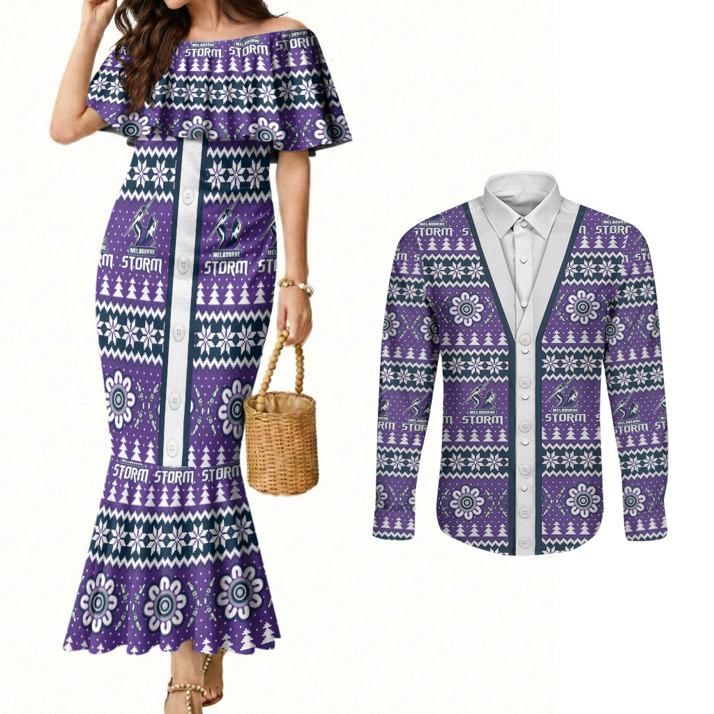 Storm Rugby Christmas Couples Matching Mermaid Dress and Long Sleeve Button Shirt Aboriginal Seamless Cardigan Inspired