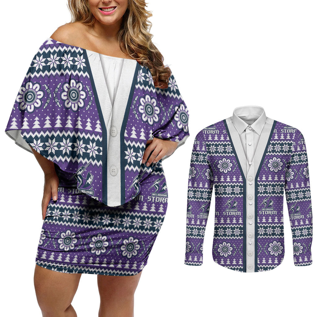 Storm Rugby Christmas Couples Matching Off Shoulder Short Dress and Long Sleeve Button Shirt Aboriginal Seamless Cardigan Inspired