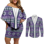 Storm Rugby Christmas Couples Matching Off Shoulder Short Dress and Long Sleeve Button Shirt Aboriginal Seamless Cardigan Inspired