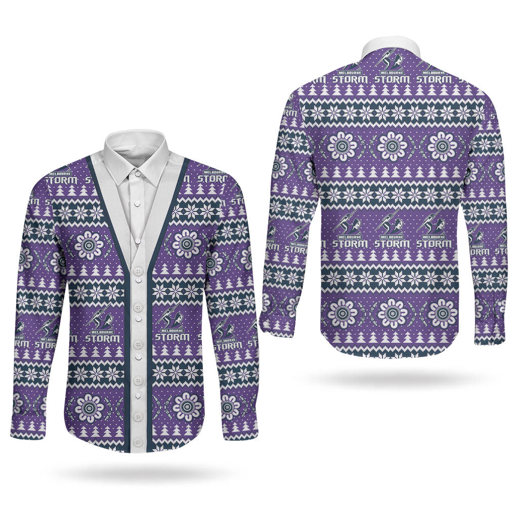 Storm Rugby Christmas Couples Matching Off The Shoulder Long Sleeve Dress and Long Sleeve Button Shirt Aboriginal Seamless Cardigan Inspired