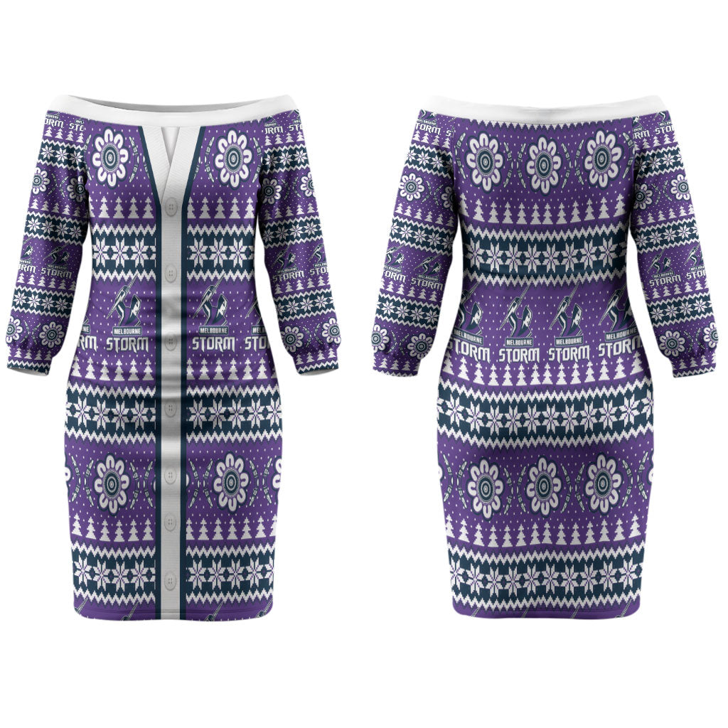 Storm Rugby Christmas Couples Matching Off The Shoulder Long Sleeve Dress and Long Sleeve Button Shirt Aboriginal Seamless Cardigan Inspired