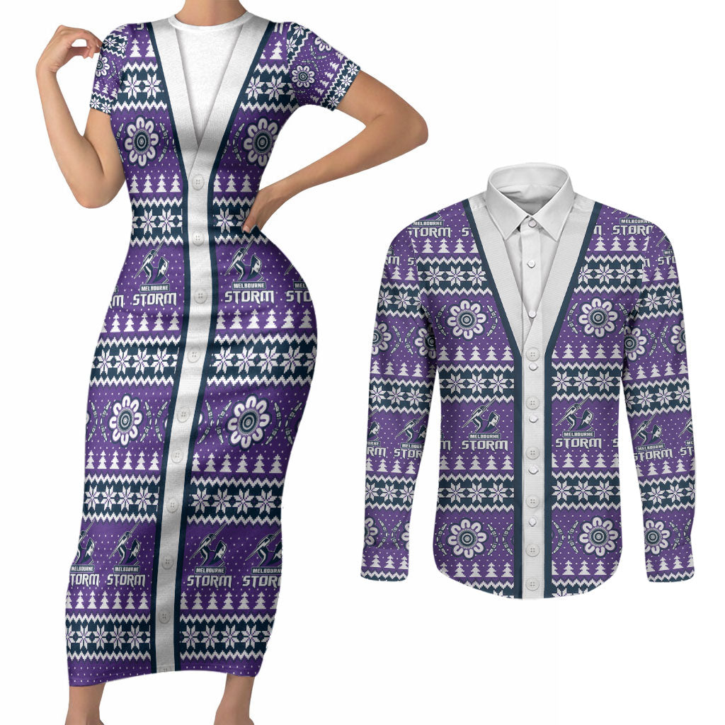 Storm Rugby Christmas Couples Matching Short Sleeve Bodycon Dress and Long Sleeve Button Shirt Aboriginal Seamless Cardigan Inspired