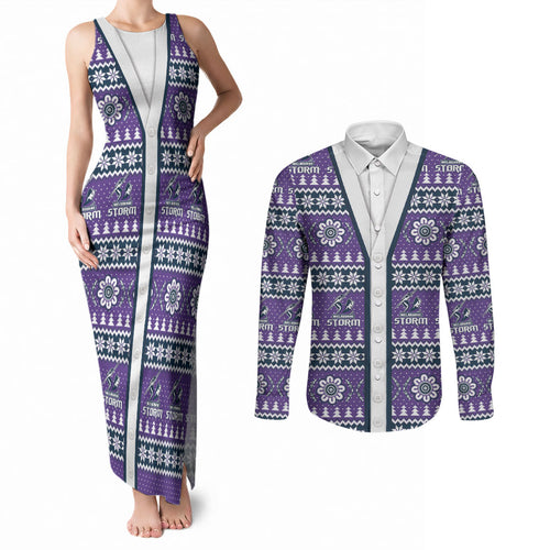 Storm Rugby Christmas Couples Matching Tank Maxi Dress and Long Sleeve Button Shirt Aboriginal Seamless Cardigan Inspired