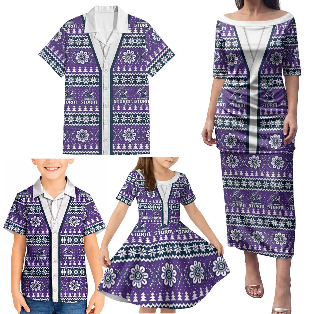 Storm Rugby Christmas Family Matching Puletasi and Hawaiian Shirt Aboriginal Seamless Cardigan Inspired