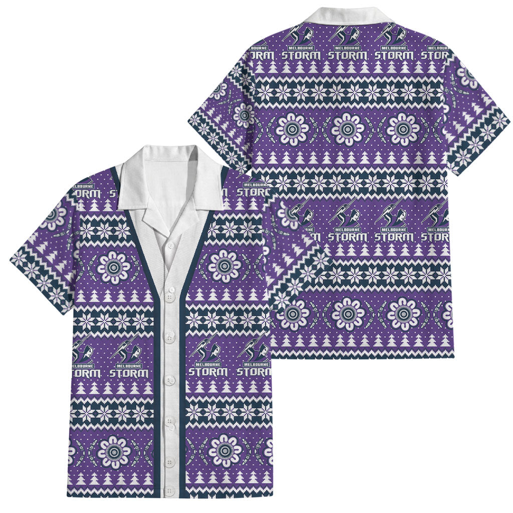 Storm Rugby Christmas Family Matching Puletasi and Hawaiian Shirt Aboriginal Seamless Cardigan Inspired