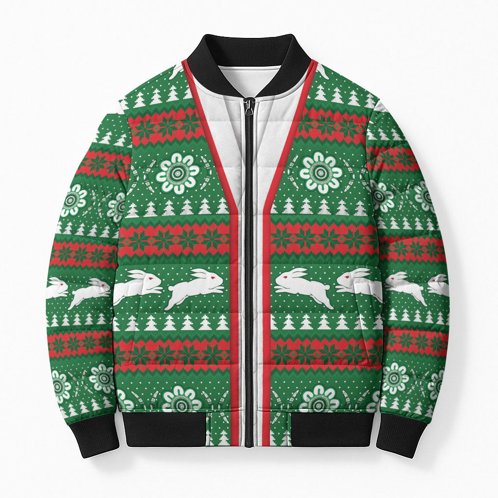 Rabbitohs Rugby Christmas Bomber Puffer Jacket Aboriginal Seamless Cardigan Inspired
