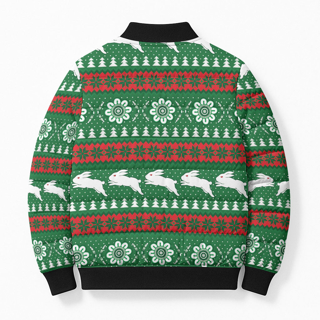 Rabbitohs Rugby Christmas Bomber Puffer Jacket Aboriginal Seamless Cardigan Inspired