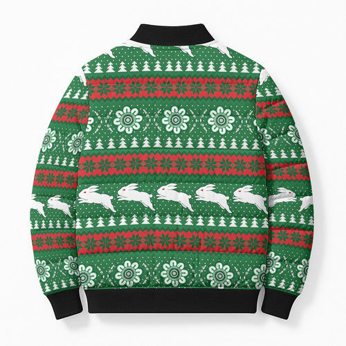 Rabbitohs Rugby Christmas Bomber Puffer Jacket Aboriginal Seamless Cardigan Inspired