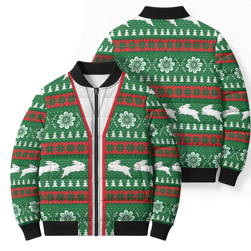 Rabbitohs Rugby Christmas Bomber Puffer Jacket Aboriginal Seamless Cardigan Inspired