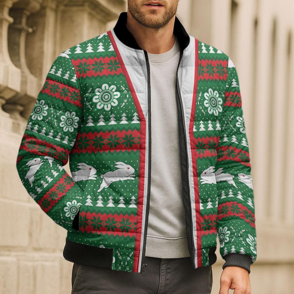 Rabbitohs Rugby Christmas Bomber Puffer Jacket Aboriginal Seamless Cardigan Inspired