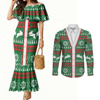 Rabbitohs Rugby Christmas Couples Matching Mermaid Dress and Long Sleeve Button Shirt Aboriginal Seamless Cardigan Inspired