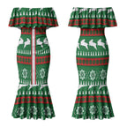 Rabbitohs Rugby Christmas Couples Matching Mermaid Dress and Long Sleeve Button Shirt Aboriginal Seamless Cardigan Inspired