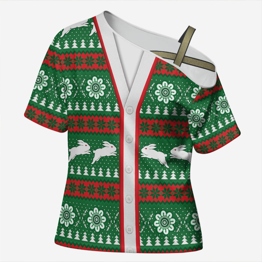 Rabbitohs Rugby Christmas Cross Shoulder Shirt Aboriginal Seamless Cardigan Inspired