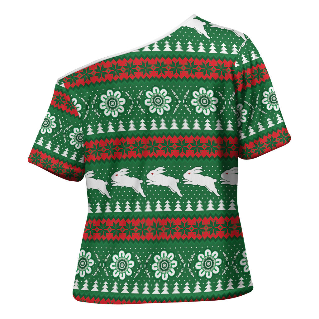 Rabbitohs Rugby Christmas Cross Shoulder Shirt Aboriginal Seamless Cardigan Inspired