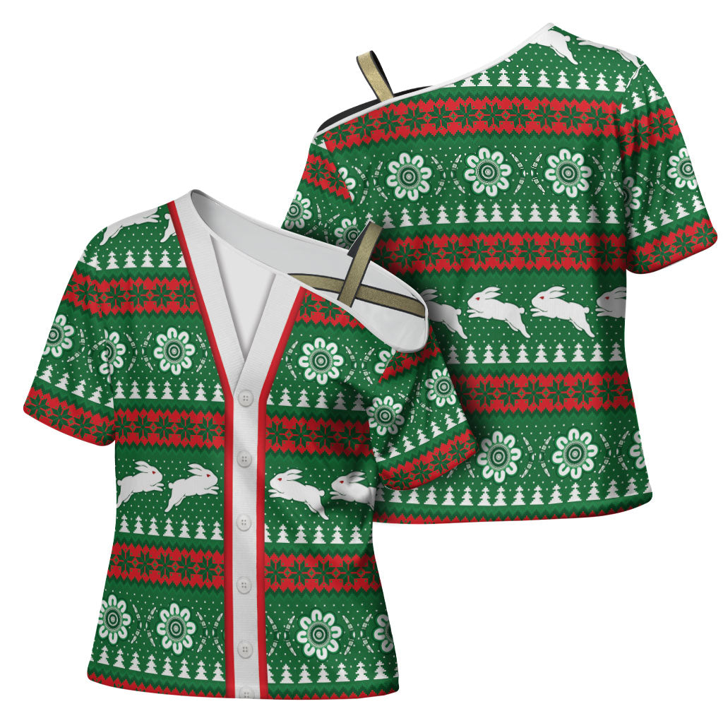 Rabbitohs Rugby Christmas Cross Shoulder Shirt Aboriginal Seamless Cardigan Inspired