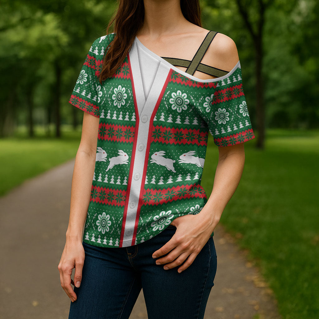 Rabbitohs Rugby Christmas Cross Shoulder Shirt Aboriginal Seamless Cardigan Inspired