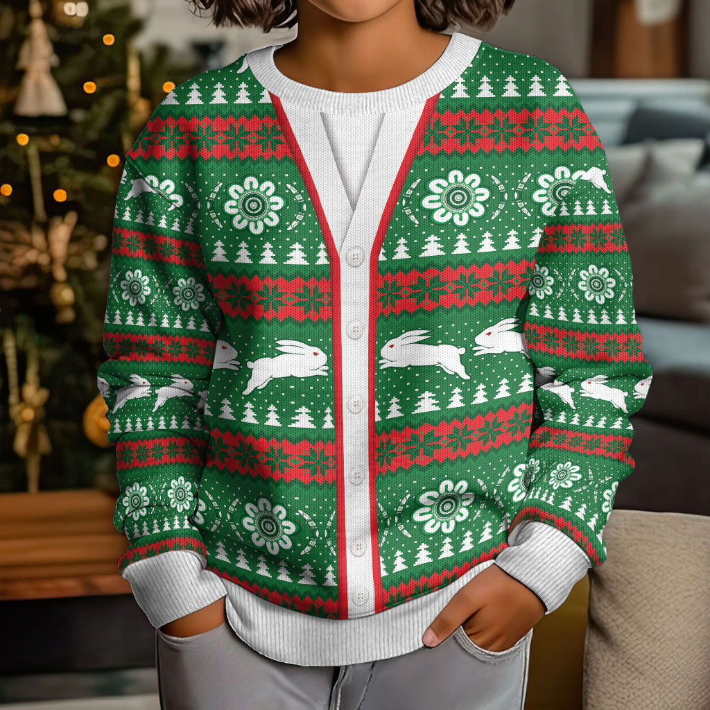 Rabbitohs Rugby Christmas Kid Ugly Christmas Sweater Aboriginal Seamless Cardigan Inspired