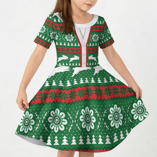 Rabbitohs Rugby Christmas Kid Short Sleeve Dress Aboriginal Seamless Cardigan Inspired