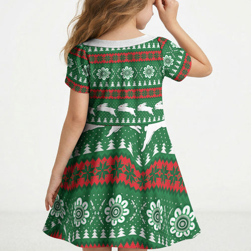 Rabbitohs Rugby Christmas Kid Short Sleeve Dress Aboriginal Seamless Cardigan Inspired