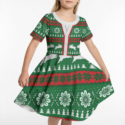 Rabbitohs Rugby Christmas Kid Short Sleeve Dress Aboriginal Seamless Cardigan Inspired