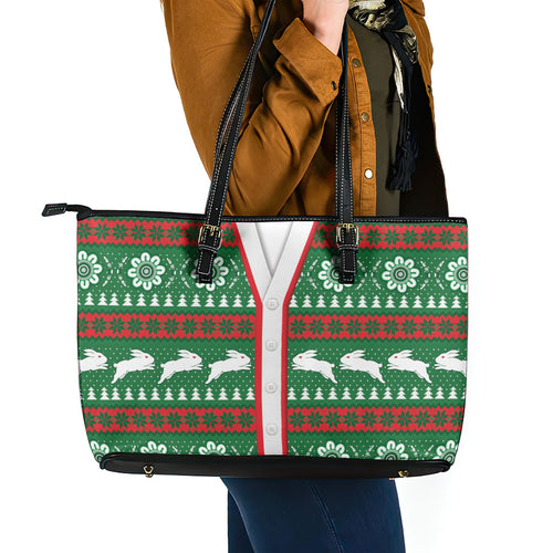 Rabbitohs Rugby Christmas Leather Tote Bag Aboriginal Seamless Cardigan Inspired