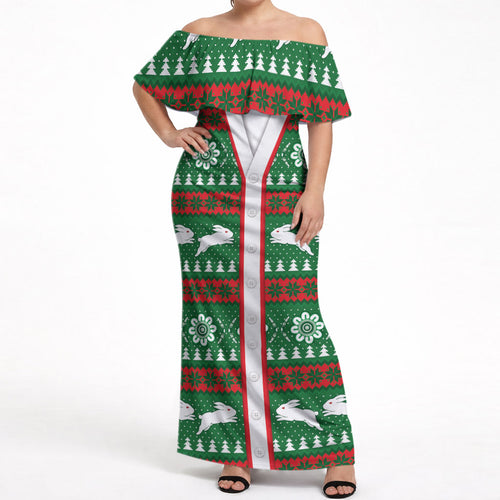 Rabbitohs Rugby Christmas Off Shoulder Maxi Dress Aboriginal Seamless Cardigan Inspired