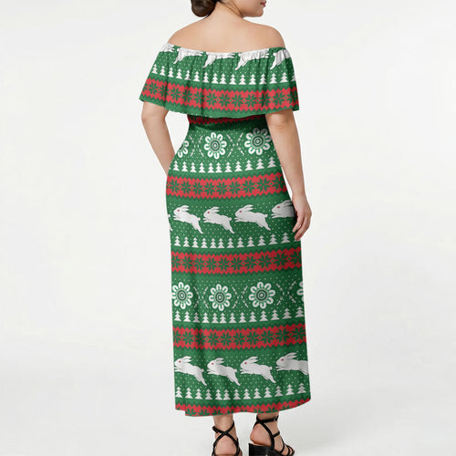 Rabbitohs Rugby Christmas Off Shoulder Maxi Dress Aboriginal Seamless Cardigan Inspired
