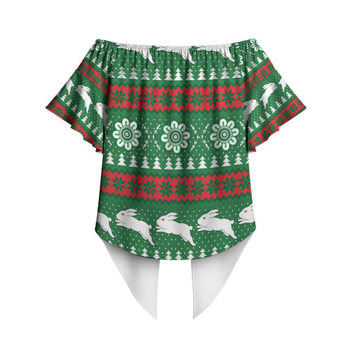 Rabbitohs Rugby Christmas Off Shoulder Wrap Waist Top Aboriginal Seamless Cardigan Inspired