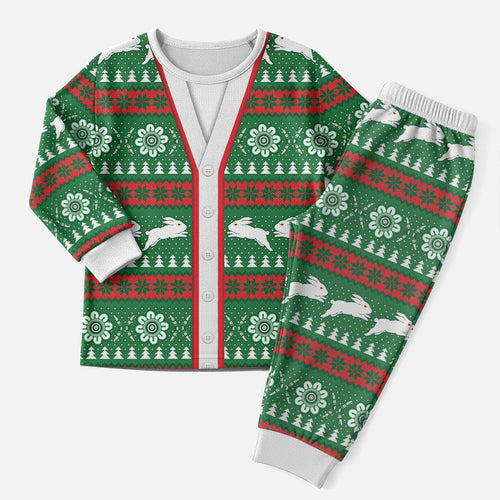 Rabbitohs Rugby Christmas Pajama Set Aboriginal Seamless Cardigan Inspired