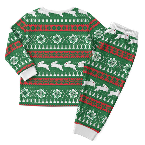 Rabbitohs Rugby Christmas Pajama Set Aboriginal Seamless Cardigan Inspired