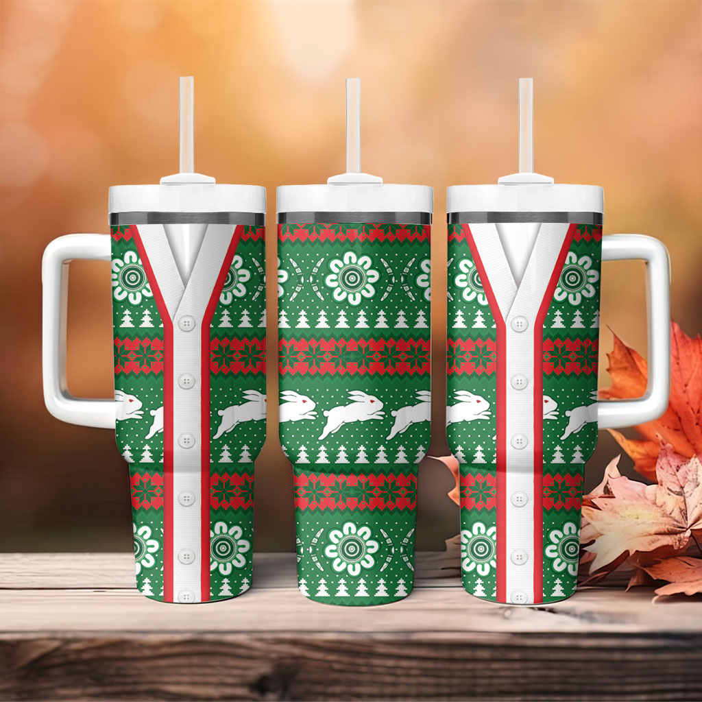 Rabbitohs Rugby Christmas Tumbler With Handle Aboriginal Seamless Cardigan Inspired