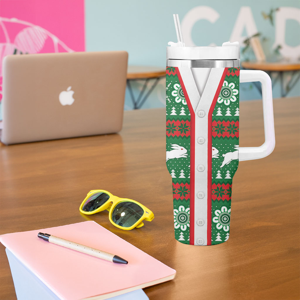 Rabbitohs Rugby Christmas Tumbler With Handle Aboriginal Seamless Cardigan Inspired