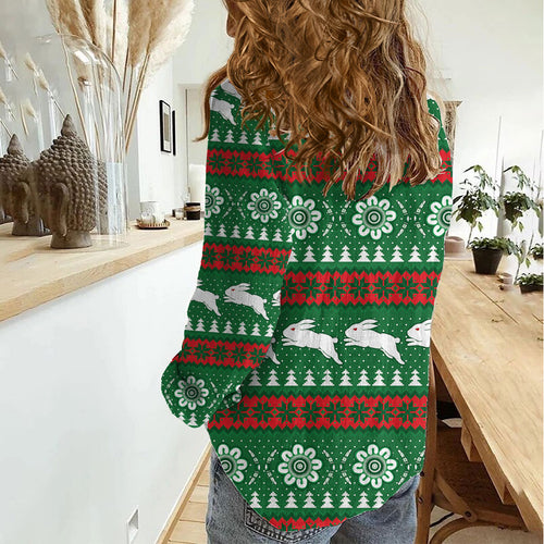 Rabbitohs Rugby Christmas Women Casual Shirt Aboriginal Seamless Cardigan Inspired