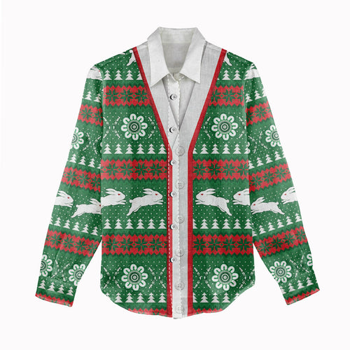 Rabbitohs Rugby Christmas Women Casual Shirt Aboriginal Seamless Cardigan Inspired