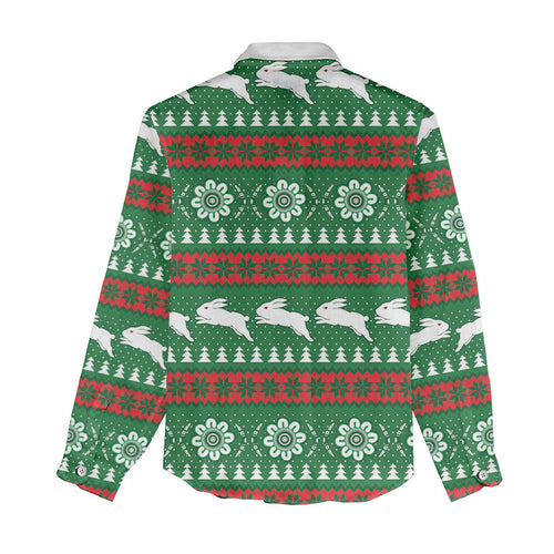 Rabbitohs Rugby Christmas Women Casual Shirt Aboriginal Seamless Cardigan Inspired