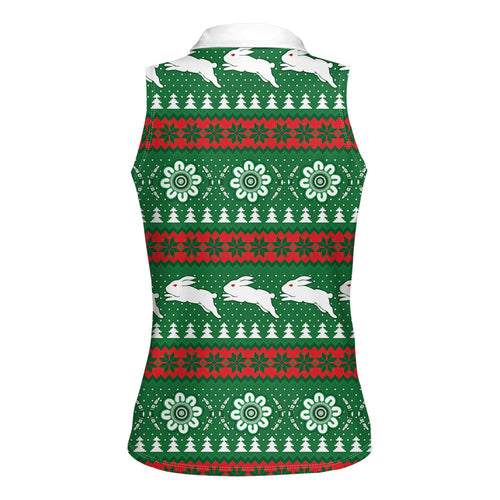 Rabbitohs Rugby Christmas Women Sleeveless Polo Shirt Aboriginal Seamless Cardigan Inspired