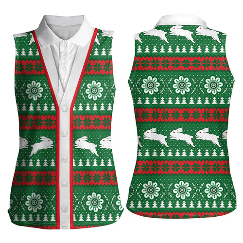 Rabbitohs Rugby Christmas Women Sleeveless Polo Shirt Aboriginal Seamless Cardigan Inspired