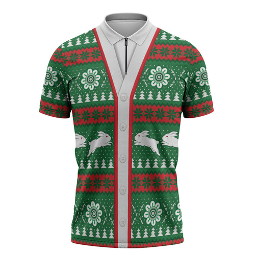 Rabbitohs Rugby Christmas Zipper Polo Shirt Aboriginal Seamless Cardigan Inspired