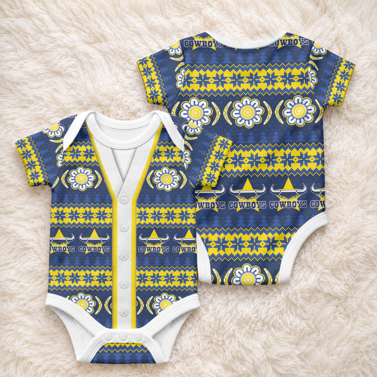 Cowboys Rugby Christmas Baby Onesie Aboriginal Seamless Cardigan Inspired