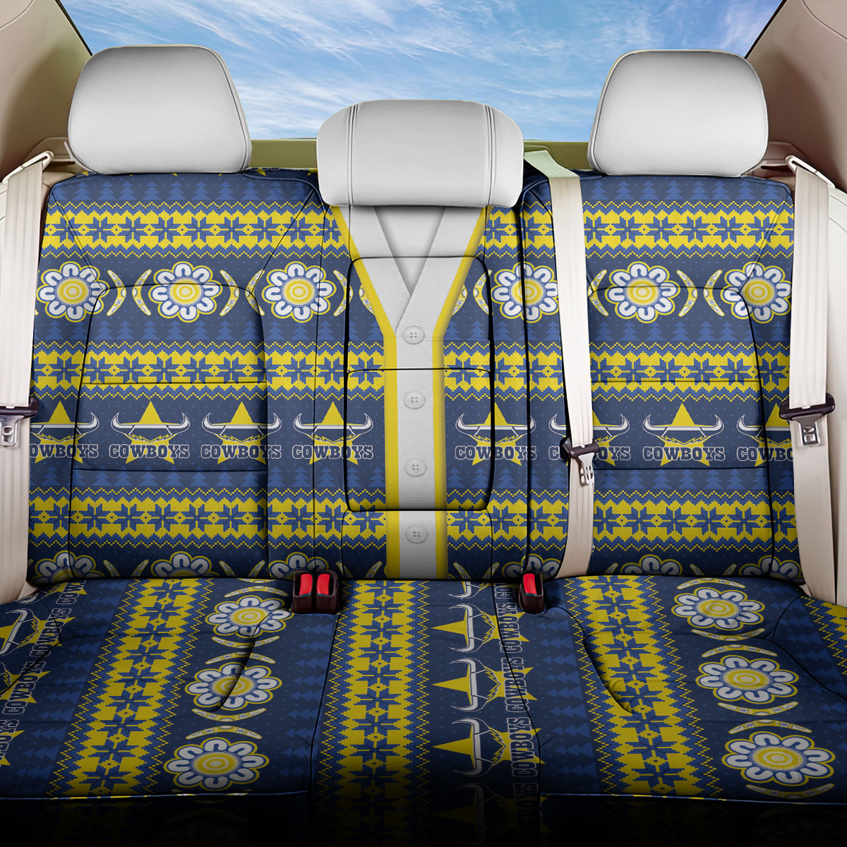 Cowboys Rugby Christmas Back Car Seat Cover Aboriginal Seamless Cardigan Inspired