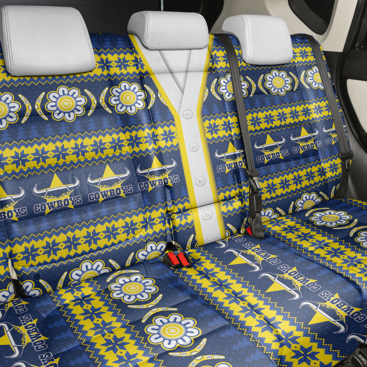 Cowboys Rugby Christmas Back Car Seat Cover Aboriginal Seamless Cardigan Inspired