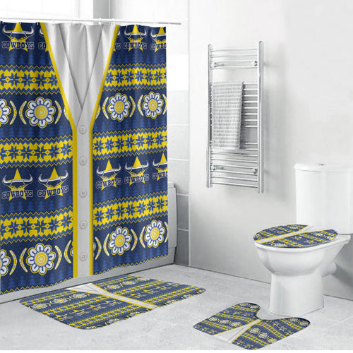 Cowboys Rugby Christmas Bathroom Set Aboriginal Seamless Cardigan Inspired