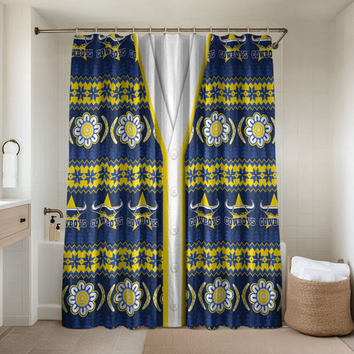 Cowboys Rugby Christmas Bathroom Set Aboriginal Seamless Cardigan Inspired