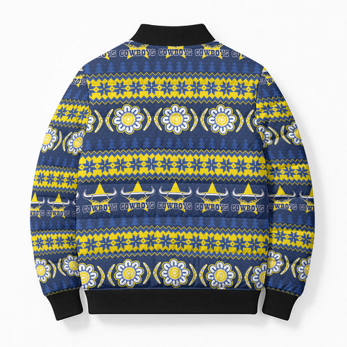 Cowboys Rugby Christmas Bomber Puffer Jacket Aboriginal Seamless Cardigan Inspired