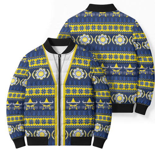 Cowboys Rugby Christmas Bomber Puffer Jacket Aboriginal Seamless Cardigan Inspired